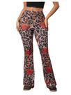 Calças WDIRARA Snakeskin High Waist Flare Bell Bottom vermelhas XS