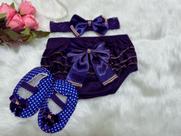 Calcinha Bunda Rica Bebê + Sapatinho + Faixa Cabeça com laço Tapa Fralda Bebe Roupa Infantil Menina