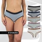 Calcinha Cintura Alta Algodão Feminina Conforto Kit 8 Und