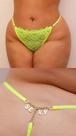 Calcinha em Renda Fio com Strass e Escrita Amarelo Neon Plus Size - Ninguém Vai Saber