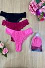 Calcinha fio em renda-plus size- kit com 3