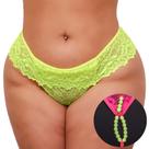 Calcinha Plus Size Fio Dental Tailandesa com Pérolas e Babado Brilha na Luz Negra Sensualidade com Charme e Ousadia