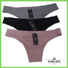 Calcinha sem costura tipo TANGA, corte a laser. Kit com 3 peças