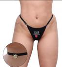 Calcinha tanga fio frase noite preta + gargantilha hotwife
