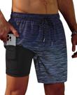 Calções de banho Gleeease masculinos de 18 cm com forro de compressão preto e azul