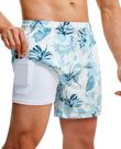Calções de banho Gleeease para homens com flor branca forrada de compressão