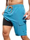 Calções de banho SILKWORLD masculinos com forro de compressão azul pavão Calções de banho SILKWORLD masculinos com forro de compressão azul pavão