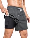 Calções de banho SILKWORLD masculinos com forro de compressão cinza Calções de banho SILKWORLD masculinos com forro de compressão cinza