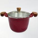 Caldeirão 16cm 1,9L Diamantado Alças Madeira com Tampa de Vidro - Cor: Vermelho Liso