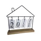 Calendário de Mesa Permanente Madeira e Metal Formato Casa Preto Dourado