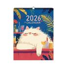 Calendário De Parede Gato Cartoon 2026 Com 12 Designs Bonitos Presente De Aniversário Natal Ano Novo