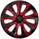 Calota esportiva velox 14 black red + emblema alumínio peugeot preto