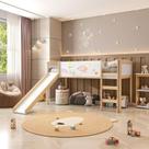 Cama Alta com Escorregador e Lousa Madeira Maciça/MDF Exclusive Casatema Branco/Natural