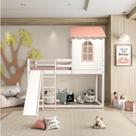 Cama Alta Infantil Club House Sweet com Escorregador Branco/Rosa - Casatema Cama Alta Infantil Club House Sweet com Escorregador Branco/Rosa - Casatema