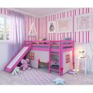 Cama Alta Infantil com Escorregador e Tenda em Madeira Maciça/MDF Rosa