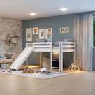 Cama Alta Infantil com Escorregador em Madeira Maciça/MDF