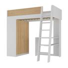 Cama Alta Infantil com Guarda-roupa Mezzo Branco/Olmo Italiano