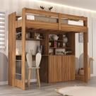 Cama Alta Infantil Juvenil 2 Portas com Escrivaninha Multifuncional Zwork Yescasa Nogal