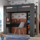 Cama Alta Infantil/Juvenil Multifuncional com Escrivaninha Penteadeira Agatha Grafite/Nogal Cama Alta Infantil/Juvenil Multifuncional com Escrivaninha Penteadeira Agatha Grafite/Nogal