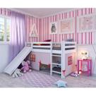 Cama Alta Kids com Escorregador e Tenda em Madeira Maciça/MDF Branco/Rosa