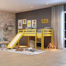 Cama Alta Kids com Escorregador em Madeira Maciça - Amarelo