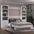 Cama Articulada Casal com Estante 4 Gavetas 8 Prateleira Branco Cama Articulada Casal com Estante 4 Gavetas 8 Prateleira Branco