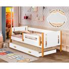 Cama Babá Solteiro Mirela C/ Cama Auxiliar Branco/amêndoa Grade de Proteção + Luminária Led