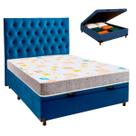 Cama + Bau Azul e Colchão D20 Casal - D20 Inducol + Cabeceira