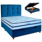 Cama + Bau Azul e Colchão Molas Ensacadas Casal - Blue Paropas + Cabeceira