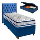 Cama + Bau Azul e Colchão Molas Ensacadas Solteiro - Blue Paropas + Cabeceira