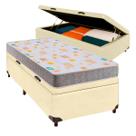 Cama + Bau Bege e Colchão D20 Solteiro
