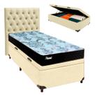 Cama + Bau Bege e Colchão Molas Ensacadas Solteiro - Life Gold Paropas + Cabeceira