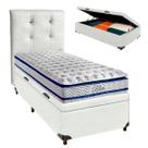 Cama + Bau Blindado e Colchão Molas Ensacadas Solteiro - Blue Paropas + Cabeceira