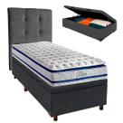 Cama + Bau Blindado e Colchão Molas Ensacadas Solteiro - Blue Paropas + Cabeceira