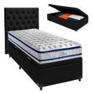 Cama + Bau Blindado e Colchão Molas Ensacadas Solteiro - Blue Paropas + Cabeceira