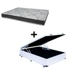Cama Baú Box 128 Viúva Tecido Sintético Branco Com Colchão Miller - 100% Espuma - D33 Cinza 55x128x188