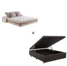 Cama Baú Box Casal Tecido Sintético Marrom com Colchão Pillow Angel - Bello Box - Molas Ensacadas 63x138x188