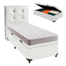Cama + Bau Branco e Colchão D33 Solteiro - D33 Inducol + Cabeceira