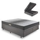Cama Baú Casal 138x188 Bipartido Linho Cinza com Dual Firm Espuma Ecoflex
