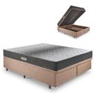 Cama Baú Casal 138x188 Bipartido Linho Marrom com Dual Firm Espuma Ecoflex