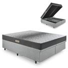 Cama Baú Casal 138x188 Bipartido material sintético Linho Cinza com Dual Firm Espuma Ecoflex