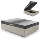 Cama Baú Casal 138x188 material sintético Linho Areia com Dual Firm Espuma Ecoflex
