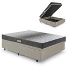 Cama Baú Casal 138x188 material sintético Linho Bege com Dual Firm Espuma Ecoflex