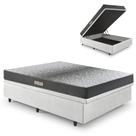 Cama Baú Casal 138x188 material sintético Linho Branco com Dual Firm Espuma Ecoflex