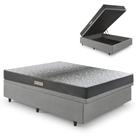 Cama Baú Casal 138x188 material sintético Linho Cinza com Dual Firm Espuma Ecoflex