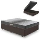 Cama Baú Casal 138x188 material sintético Linho Marrom com Dual Firm Espuma Ecoflex