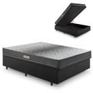 Cama Baú Casal 138x188 material sintético Linho Preto com Dual Firm Espuma Ecoflex