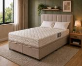 Cama Baú Casal Bi-partido E Cabeceira + Colchão Toulon D33 Bege