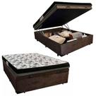 Cama Baú Casal Suede + Colchão Casal Ortobom Iso Dupla Face 60x138x188 marrom