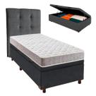 Cama + Bau Cinza e Colchão D33 Solteiro - D33 Inducol + Cabeceira